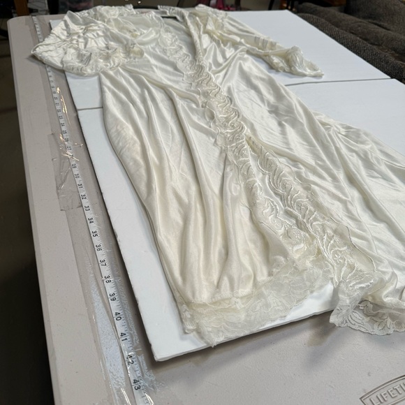 Vintage cream white lace robe puff sleeve maxi fairy nylon coquette girl boho - Picture 10 of 16